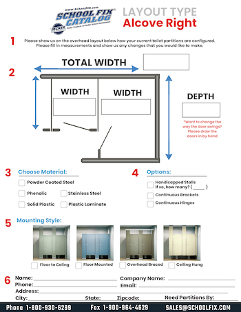 Alcove Right Corner Toilet Partition Layout Quote Form for School Bathrooms Alcove Right Corner Toilet Partition Layout Quote Form