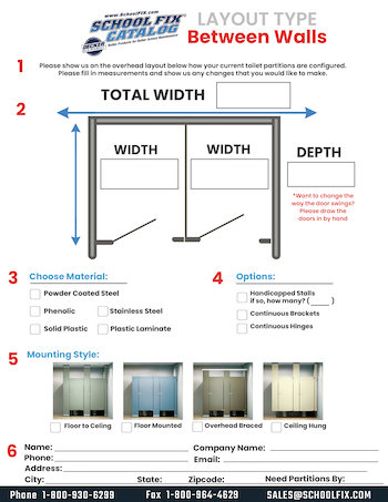 Between Walls Toilet Partition Layout Quote Form for School Restrooms Between Walls Toilet Partition Layout Quote Form