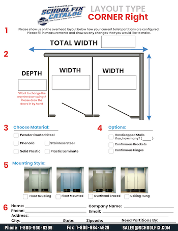 Right Corner Toilet Partition Layout Quote Form for School Bathrooms Right Corner Toilet Partition Layout Quote Form