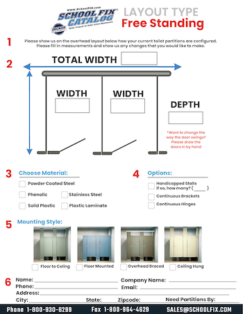 Free Standing Toilet Partition Layout Quote Form for School Bathrooms Free Standing Toilet Partition Layout Quote Form