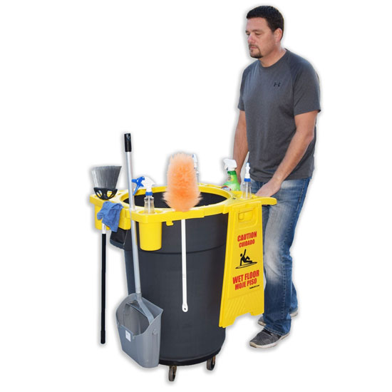 Trash Can and Janitorial Tool Organizer Combo