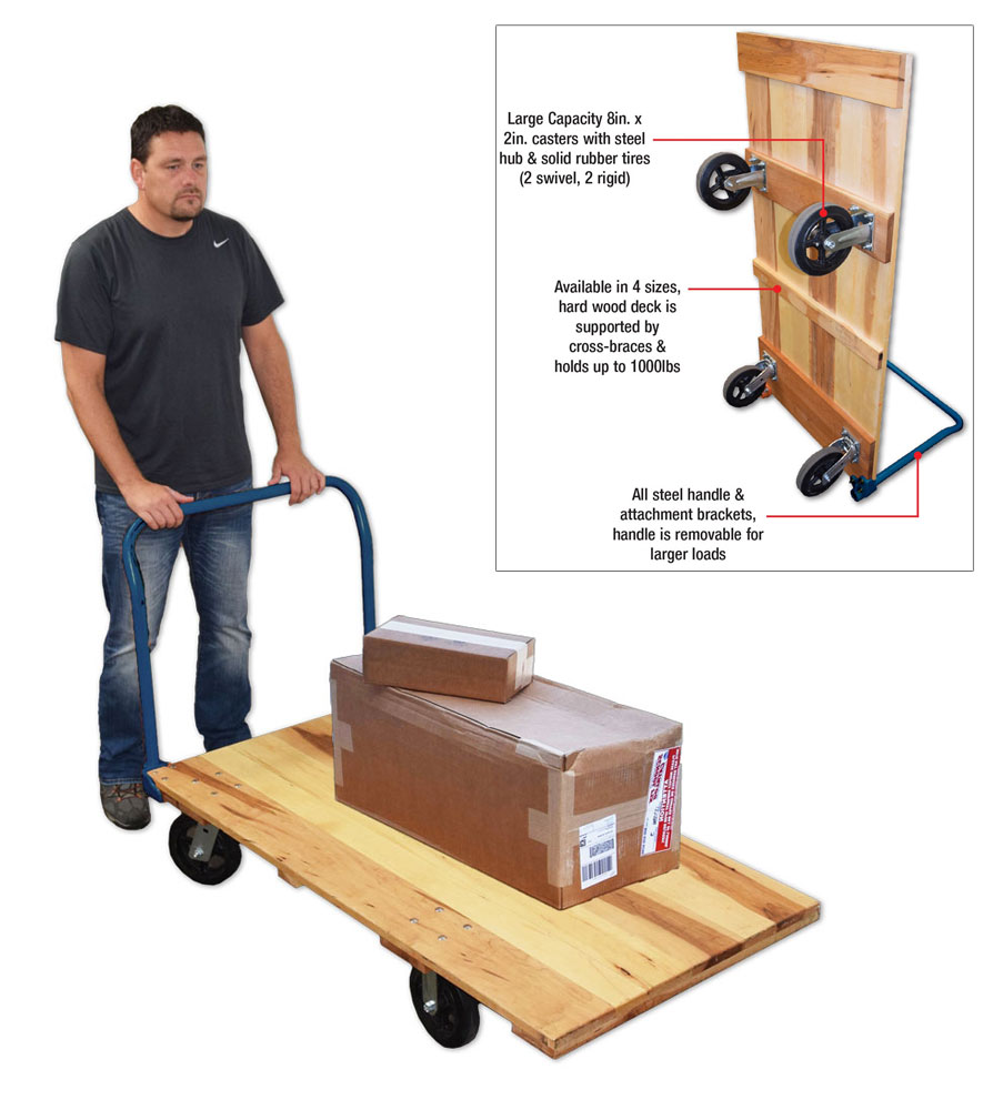 Large Capacity Utility 4-Wheel Wood Flat Deck Cart
