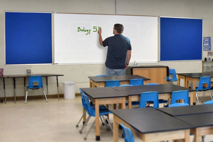 Combination Whiteboard with Bulletin Boards on Both Sides Combination Whiteboard with Bulletin Boards on Both Sides