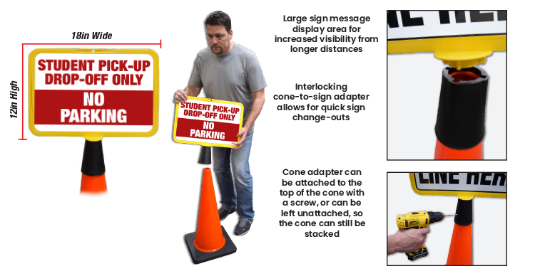 Buy XL Double Sided Plastic Cone Sign for Schools XL Double Sided Plastic Cone Sign 18in. x 12in. Information