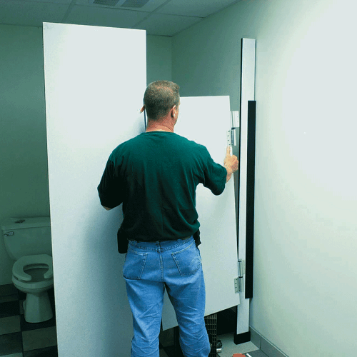 Hand the Toilet Partition Doors and Secure the Headrail Hand the Doors and secure the Headrail